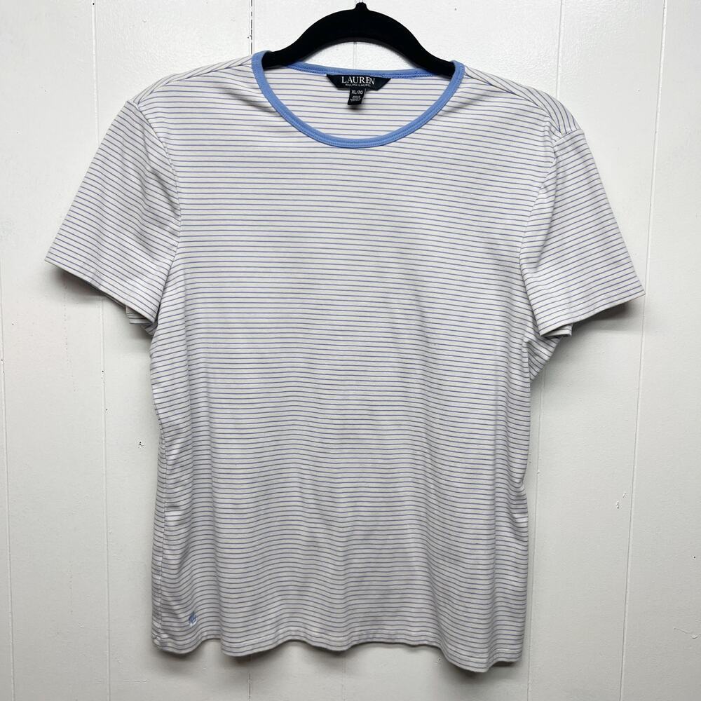 Lauren Ralph Lauren Black Label Striped Blue White Womens T-Shirt Medium Stretch